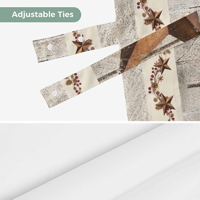 Western Texas Star Retro Tie Up Valance Curtains for Windows, Kitchen Curtains Window Shades, Country Farmhouse Gray Wood Grain Light Filtering Roman Curtain Valances for Bedroom/Bathroom/Cafe 60"x18"