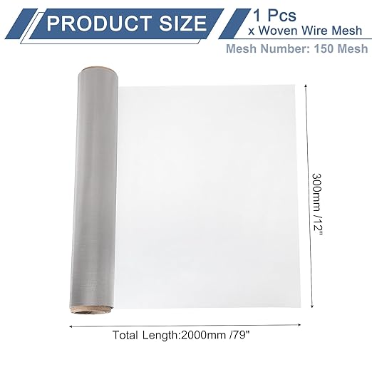 uxcell 150 Mesh 79" x 12" Woven Wire Mesh, 304 Stainless Steel Air Vent Filter Screen, Window Screen Mesh for DIY Projects Vents Cover Filtration Animals Fence