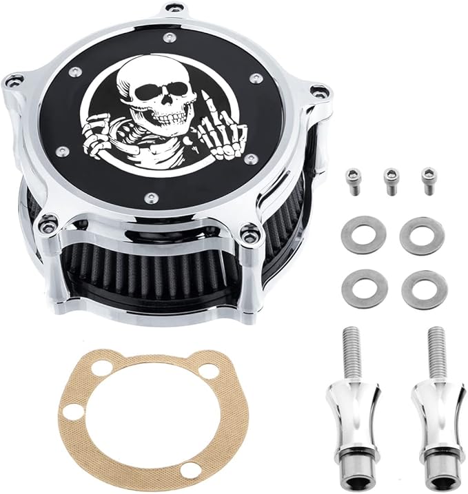 Air Filter Intake Filter System Kit Cnc Cut Air Cleaner Chrome Filter Kit for Motorcycle Dyna 2000 - 2017 Softail 2000 - 2015 Touring 2000 - 2007 Fitment - B(Chromed)