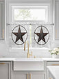 Vintage Farm Western Star Window Valance Curtains, White Wood Grain Light Filtering Kitchen Valance with 3-inch Rod Pocket for Living Room Bathroom Bedroom,2 Panel,27.5x24In