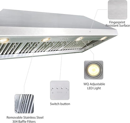 CT Copper Tailor Sloped Copper Vent Hood Island Mount,48'' W,36''H, 1150 CFM Exhaust Fan,Stainless Steel Vent,LED Light,Dishwasher-Safe Baffle Filters,VH8TR1
