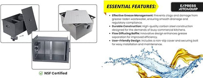 Commercial Carbon Steel Grease Trap Interceptor 30lb - PDI Approved - NSF
