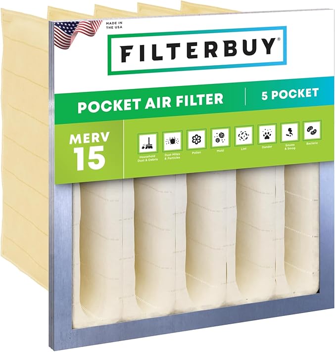 Filterbuy 20x20x12 5-Pocket Air Filter MERV 15 HVAC Replacement (1-Pack)