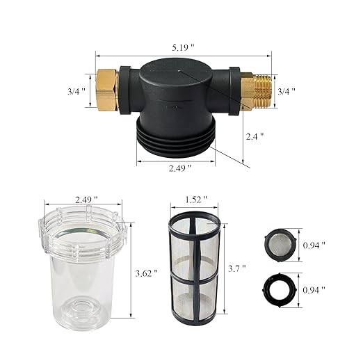 Water Pump Filter 100 Mesh Filter 3/4 Inch Interface Equipped with 2 Pieces 100 Mesh Stainless Steel Filters, Suitable for Water Pumps, Pressure Cleaners, RVs, Ships, and Gardens
