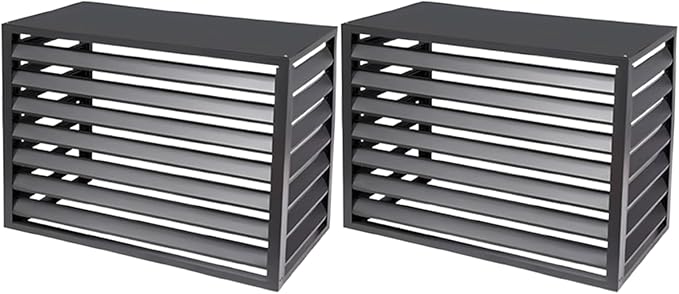 Aluminum Air Conditioner Fence Set of 2, Louvered Outdoor AC Unit Cover, Decorative Privacy Screen, Weatherproof and Anti-Theft (Black 110x60x80cm/43x24x32in)