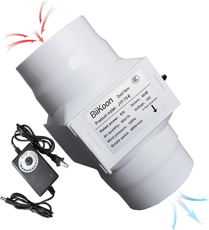 Inline Duct Fans 3 Inch 12V Extractor Fan 6W 47Cfm Plastic Variable Vent Blower Workshop Dust Fume Air Extractor Fan for Carbon Filter (Color : Adjustable Speed, Size : 6w)