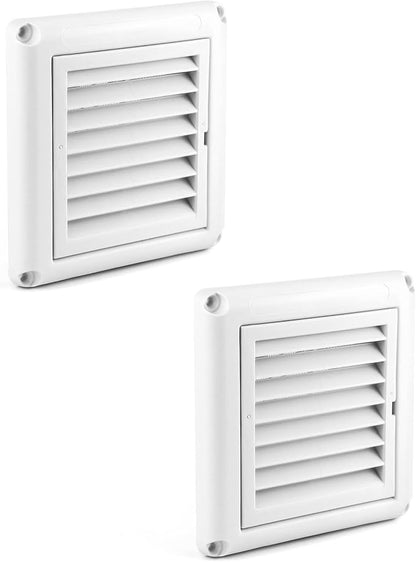 QWORK Air Vent ABS Louver Grille Cover, 2 Pack 4" Square Covers with Built-in Fly Screen Mesh for Bathroom Office Home