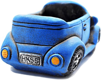 Blue Planter, Cute Succulent Pots, Small Plant Pots with Drainage Hole (Blue Car)