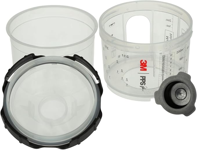 3M PPS 2.0 Spray Gun Cup, Lids and Liners Kit, 26114, Mini, 6 Ounces, 200-Micron Filter, Use for Cars, Furniture, House and More, 1 Paint Cup, 50 Disposable Lids and Liners, 32 Sealing Plugs, White