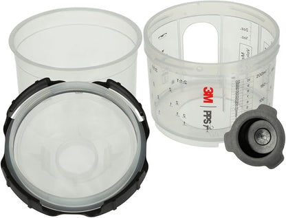 3M PPS 2.0 Spray Gun Cup, Lids and Liners Kit, 26114, Mini, 6 Ounces, 200-Micron Filter, Use for Cars, Furniture, House and More, 1 Paint Cup, 50 Disposable Lids and Liners, 32 Sealing Plugs, White