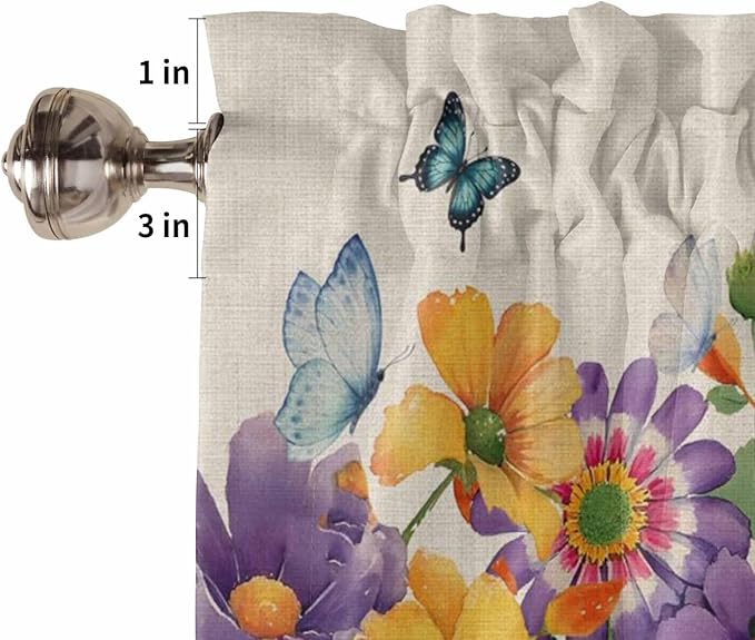 Spring Flowers Kitchen Curtains 45 Inches length, Farmhouse Vintage Country Colorful Floral Window Treatment Curtain Drapes, Lightweight Window Panels for Living Room Bedroom, 52"x45", 2 Panels