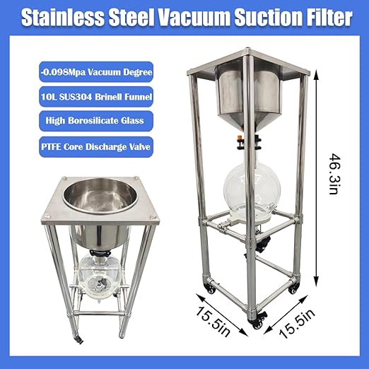 10L Vacuum Buchner Funnel Filtering Kit Glass Vacuum Suction Filter with 304 Stainless Steel Buchner Funnel & Glass Filter Flask Negative Pressure Filtration for Lab Liquid-Liquid Extraction