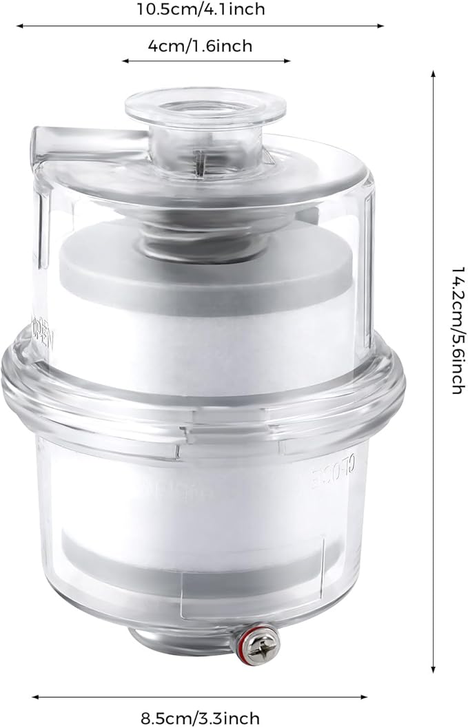 Vacuum Pump Oil Mist Filter, KF25 Quick Release Flange 95% Filtration, PC Clear Shell with 15.75in Oil Drain Pipe for Industrial, Laboratory (4.1×5.6in)