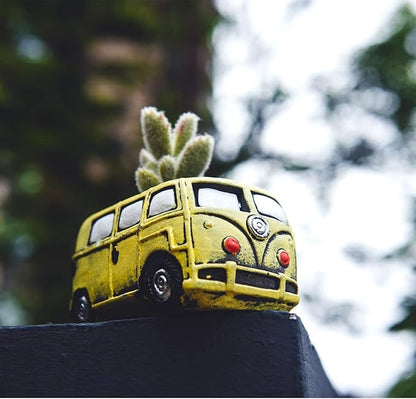 Cute Succulent Plants Planters, Small Planters with Drainage Hole, Flower Pots for Home Indoor Outdoor Garden Decoration (Yellow Bus)
