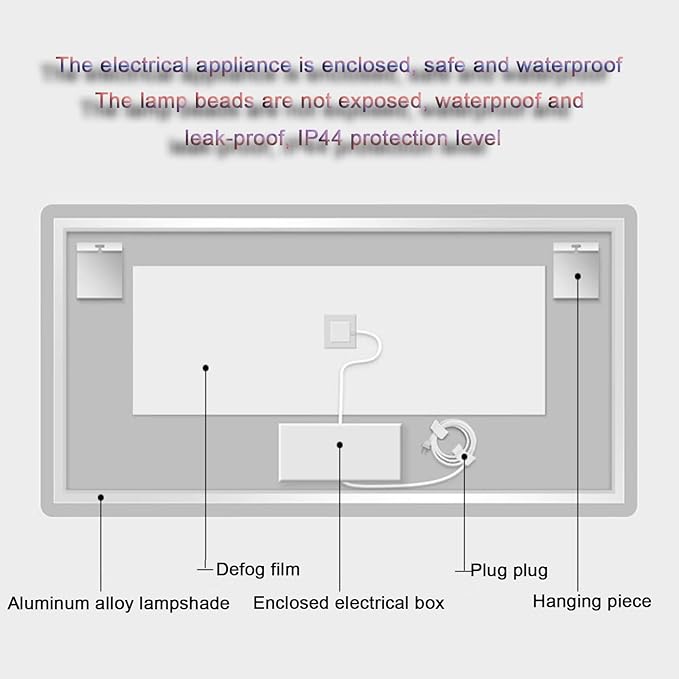 Smart Illuminated LED Bathroom Mirror，Bathroom Mirror with LED Lights，Energy-Saving LED Smart Mirrors，LED Mirror for Bathroom，with Demister Pad and Smart Touch Switch(H80*W90cm/H31.5*W35.4IN)