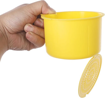 JOMCYDM Kitchen Sink Basket, Faucet Hanging Draining Basket, Kitchen Waste Catcher Hands-Free Press to Empty, Prevents Clogs & Messy Scraping (Yellow)