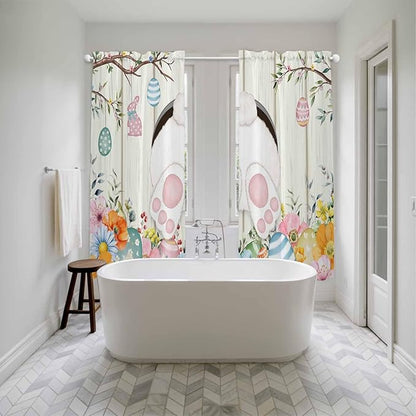 Easter Window Curtains 72 Inch Long 2 Panel Set,Rod Pocket Long Curtains & Drapes,Spring Farmhouse Watercolor Bunny Eggs Wood Grain Light Filtering Window Treatment for Bedroom Living Room 52"W x 72"L