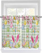 Happy Easter Kitchen Curtains 45 Inches length, Spring Bunny Eggs Flower Sage Green Plaid Window Treatment Curtain Drapes, Lightweight Window Panels for Living Room Bedroom, 52"x45", 2 Panels