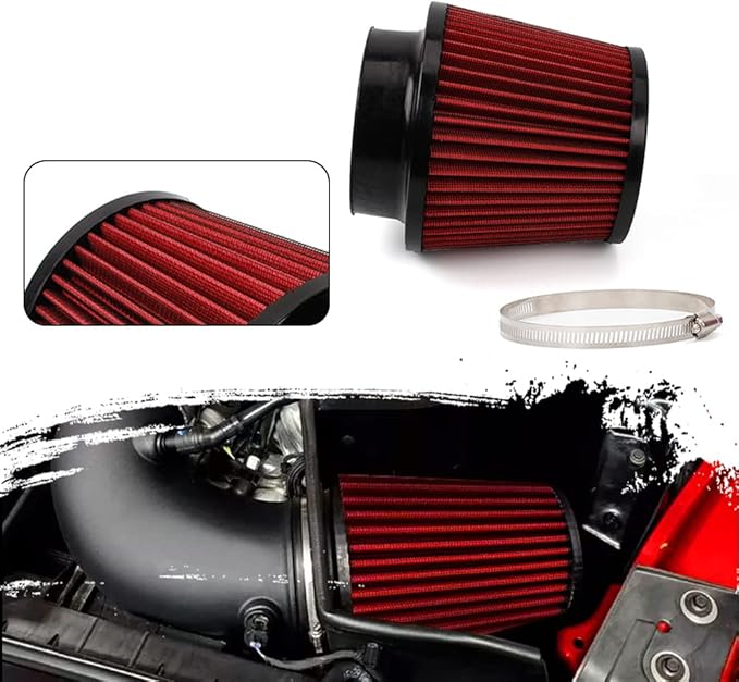 Red 4" 100mm Inlet Cone Replacement Dry Air Filter High Flow Car Performance Cold Air Intake Filter