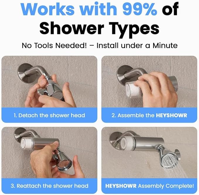 NSF 42 Certified Universal & Easy Installation Shower Filter - High Output Water Softener System with 3 Replacement Cartridges - Hard Water Filter for Healthier Skin, Hair & Nails