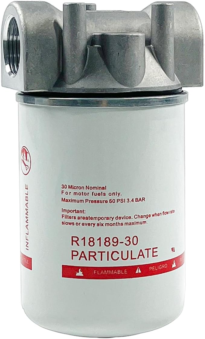 1 Inch NPT Fuel Tank Filter Kit, High Flow Fuel Filter 25 GPM 30 Micron Spin-on Cartridge Style Particulate Filter Compatible With Diesel Transfer Pump