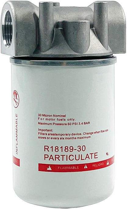1 Inch NPT Fuel Tank Filter Kit, High Flow Fuel Filter 25 GPM 30 Micron Spin-on Cartridge Style Particulate Filter Compatible With Diesel Transfer Pump