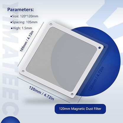 Dust Filter PC 120mm for Computer Cooler/PSU/Routers Nylon 80 Mesh, Magnetic Frame PC Fan Dust Mesh PC Cooler Filter Dustproof Computer Fan Grills (Nylon, 120 * 120mm, 2pcs, White)