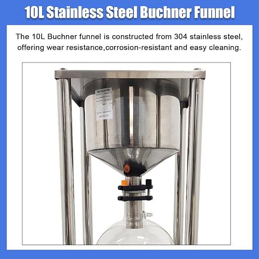 10L Vacuum Buchner Funnel Filtering Kit Glass Vacuum Suction Filter with 304 Stainless Steel Buchner Funnel & Glass Filter Flask Negative Pressure Filtration for Lab Liquid-Liquid Extraction