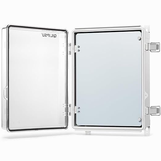 QILIPSU Waterproof Junction Box IP67 Outdoor Plastic Electrical Project Enclosure Weatherproof with Inner Door, Mounting Plate, Wall Brackets, Hinged Clear Cover 16.1"x12.2"x7.1" CC-D