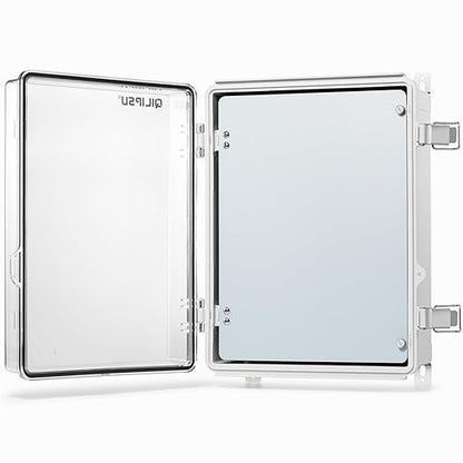 QILIPSU Waterproof Junction Box IP67 Outdoor Plastic Electrical Project Enclosure Weatherproof with Inner Door, Mounting Plate, Wall Brackets, Hinged Clear Cover 16.1"x12.2"x7.1" CC-D
