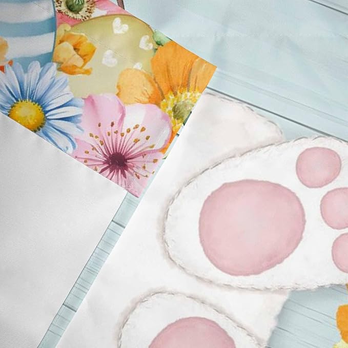 Easter Bunny Curtain Valances for Windows, Kitchen Valance Window Treatment, Easter Eggs Spring Farmhouse Wood Grain Teal Blue Light Filter Block Curtains for Bathroom/Bedroom/Living Room 60'' x 18''