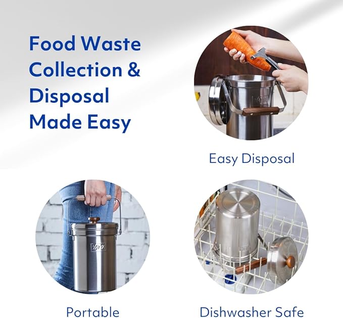 Vatya Stainless Steel Kitchen Compost Bin - NO Filter Countertop Composter, Composting Bucket, Counter Top Small Indoor Food Waste Container with Lid, Odorless Food Scrap Pail, Small 0.5 Gallon