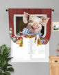 Tie Up Curtains for Windows, Pig Sunflowers Adjustable Balloon Nature Linen Textured Kitchen Curtain, Eucalyptus Leaves Floral Bees Red Barn Tie Up Light Filtering Curtains for Decor, 34 x 45 In