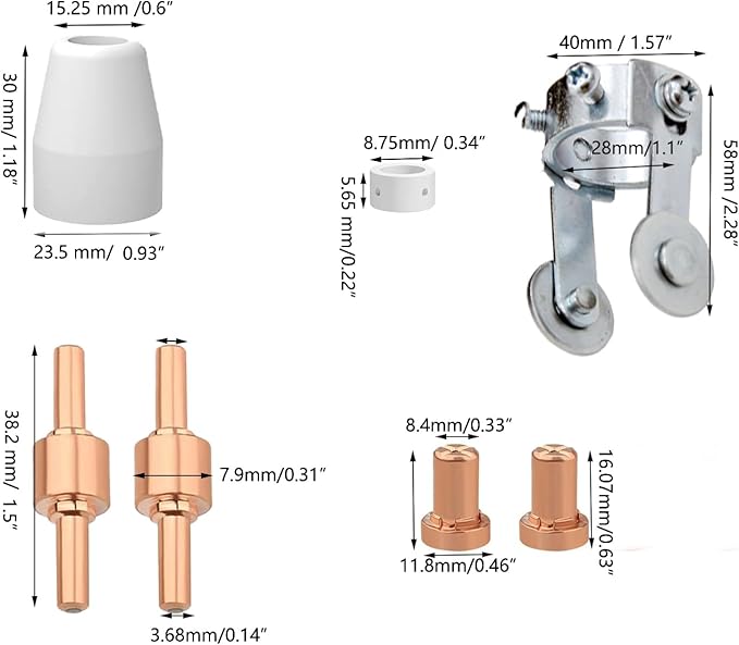 61Pcs PT31 Plasma Cutting Consumables with PT-31 Roller Guide Fit CUT-40 CUT-45 CUT-50D JG-40 LG-40 CT-312 Plasma Cutter Torch Nozzle Electrode Accessories