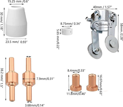 61Pcs PT31 Plasma Cutting Consumables with PT-31 Roller Guide Fit CUT-40 CUT-45 CUT-50D JG-40 LG-40 CT-312 Plasma Cutter Torch Nozzle Electrode Accessories