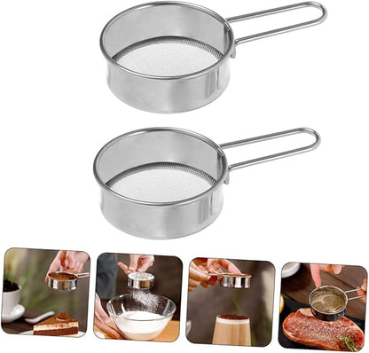 Healifty 2Pcs Stainless Steel Powder Sugar Sifter Baking Flour Sieve with Ergonomic Handle for Home and Professional Use Lightweight and Easy to Operate