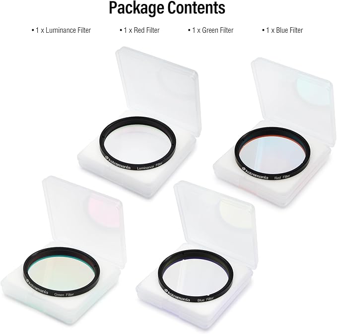 Astromania Deluxe Telescope LRGB 2 Inch Filter Set - Planet Colour Filters for Use with Monochrome CCD Cameras - Give Stunning and Excellent Astrophotographic Results
