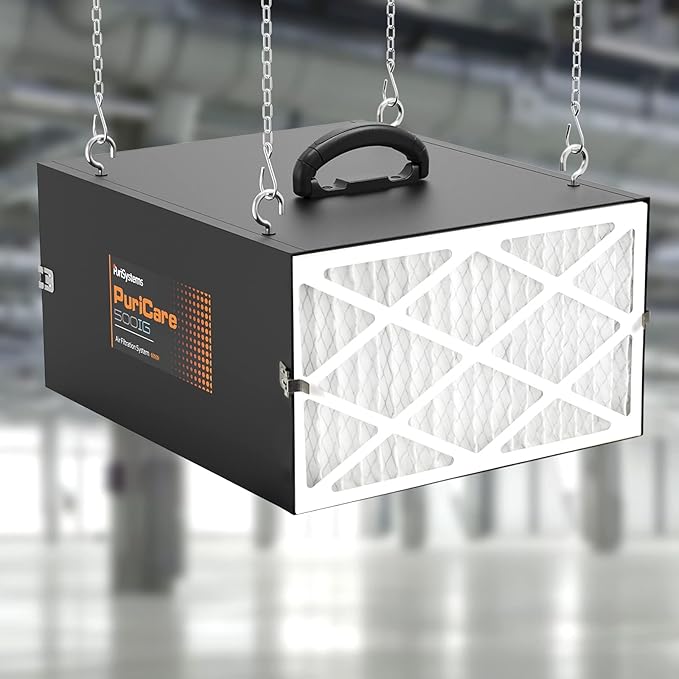 PURISYSTEMS Air Filtration System 3-Speed Remote, Hanging Air Filter w/RF Remote for Woodworking, Garage and Shop Dust Collector, up to 500 sq. ft (350/450/500 CFM) (Outer Air Filters-500IG/500-3P)