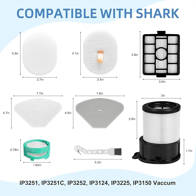 IP3251 Filter Replacement for Shark IP3251C, IP3252, IP3124, IP3225, IP3150 PowerDetect Clean & Empty Cordless Vacuum Accessories, Hepa Pre-motor Handheld Vaccum Post-motor Filter, 2 Odor Cartridge