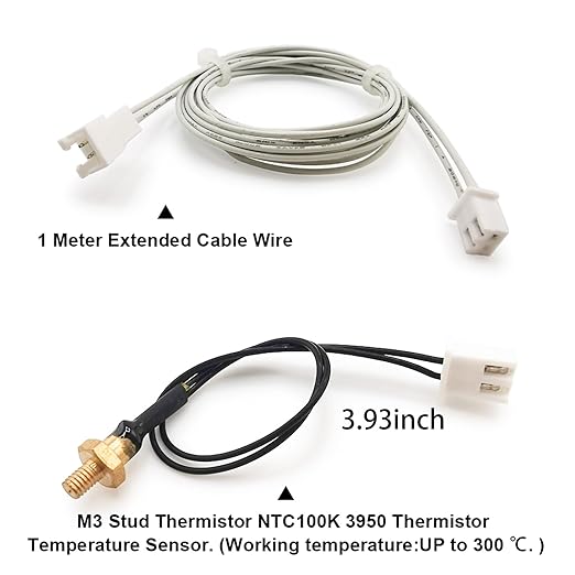 Ender 3 v2 Thermistor M3 300℃ Upgrade, 3D Printer NTC 100K 3950 Ender 3 M3 Stud Thermistor with 1M Extended Cable Use for Ender 3/Ender 3 V2,Ender 3 Pro/Ender 5, CR10 3D Printer Hotend, 1.1m/43.3inch