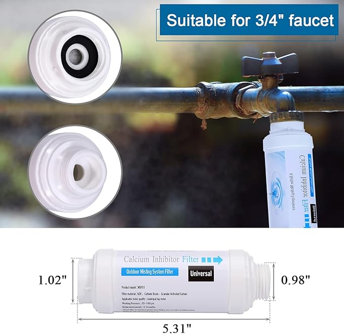 Mornajina 2 Pieces Calcium Inhibitor Filter, Outdoor Misting System Protector for Mist Nozzle, Preventing Scale Buildup from Clogging Up