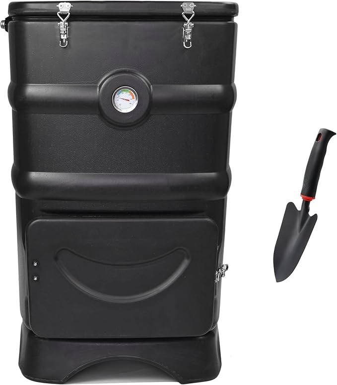 EJWOX Insulated Compost Bin with Ventilation System - Quickly Composting All Year Round, A Reservoir at The Bottom Design to Collect The Leachate (30 Gal, Black)