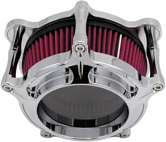 Harley Air Cleaner Chrome See Through Intake Filter Kit Cnc Cut for Motorcycle Dyna 2000-2017 Softail 2000-2015 Touring 2000-2007 Fitment - B (Red)