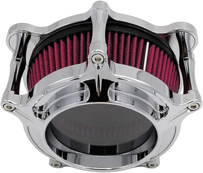 Harley Air Cleaner Chrome See Through Intake Filter Kit Cnc Cut for Motorcycle Dyna 2000-2017 Softail 2000-2015 Touring 2000-2007 Fitment - B (Red)
