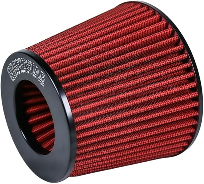 KYOSTAR Universal 3.5" (89mm) High-Flow Air Filter, Reusable Cone Cold Air Intake, High Performance, Washable, Clamp-On Car High Flow Air Kit, Flange Diameter: 3.5 Inch, Filter Height: 6.1 Inch, Red