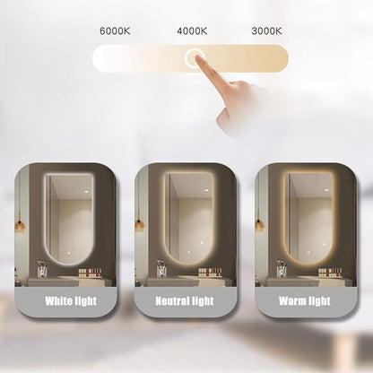 Wall Mirror Arched Bathroom Mirrors, 3-Color Lighted Bathroom Makeup Mounted Mirror, with Demister Pad, Dimming Function for Bathroom Living Room Bedroom Entryway(19.6"x31.9"/50x80cm)
