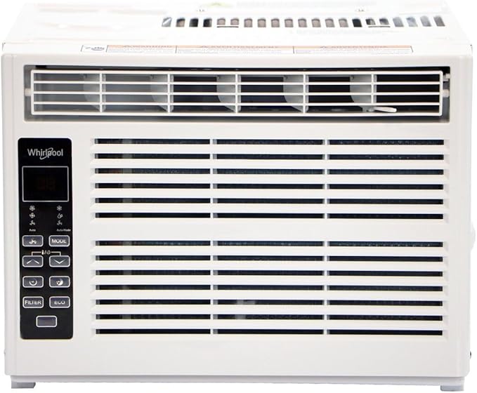 Whirlpool 8,000 BTU Window Air Conditioner with Dehumidifier, 115V, Window AC for Rooms up to 350 Sq. Ft., Living Room, Bedroom, or Apartment, with 3 Speeds, Remote Control, and 24H Timer, White