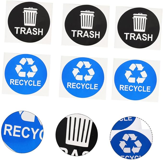 8pcs Trash Can Stickers for Easy Waste Sorting Self-Adhesive Rubbish Bin Labels Black and Blue Decals for Recycling and Composting Use