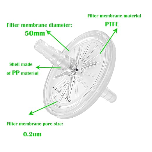 PTFE Venting Filter Disc - 50mm,0.2μm Individually Packed,Stepped Hose Barbs,(¼-½ in) Diameter,60 psi Maximum Operation Pressure (Pack of 1)