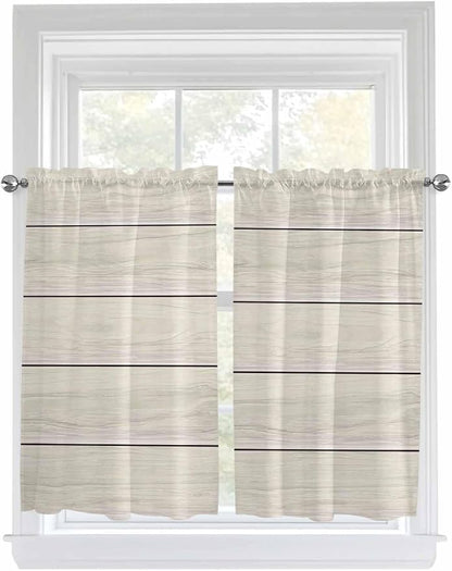 Vintage Country Wooden Board Window Valance Curtains, Gradient Wood Grain Line Light Filtering Kitchen Valance with 3-inch Rod Pocket for Living Room Bathroom Bedroom,2 Panel,27.5x45In